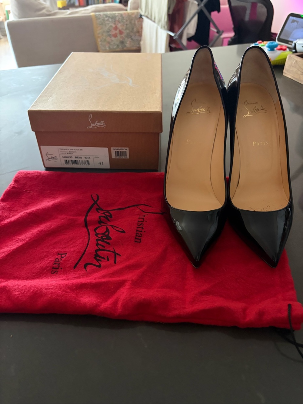 Christian Louboutin Black Patent Pointed-Toe Stiletto Pumps